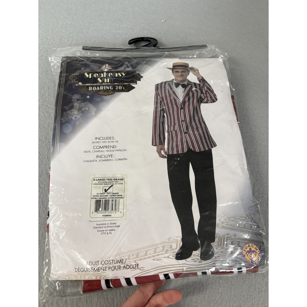 Speakeasy Sam‎ Roaring 20s Costume Mens XL Red White Stripe Jacket Hat Bow Tie